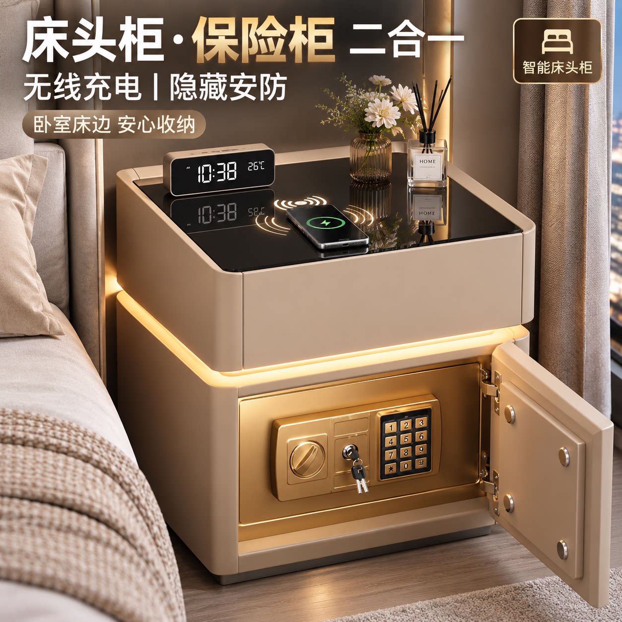 【退货包运费】智能实木床头柜子图片