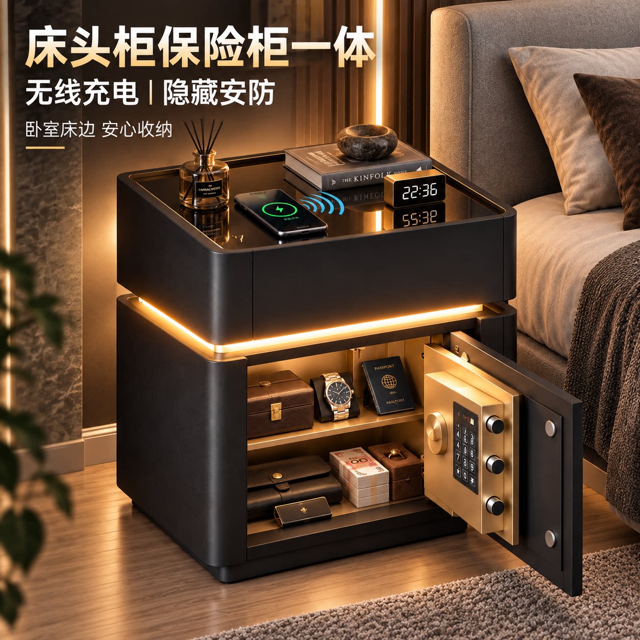 【质保无忧】床头柜保险箱收纳柜图片
