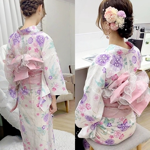 外贸女士纯棉振袖烫金和服配腰封甜美可爱风日式和风浴衣女装
