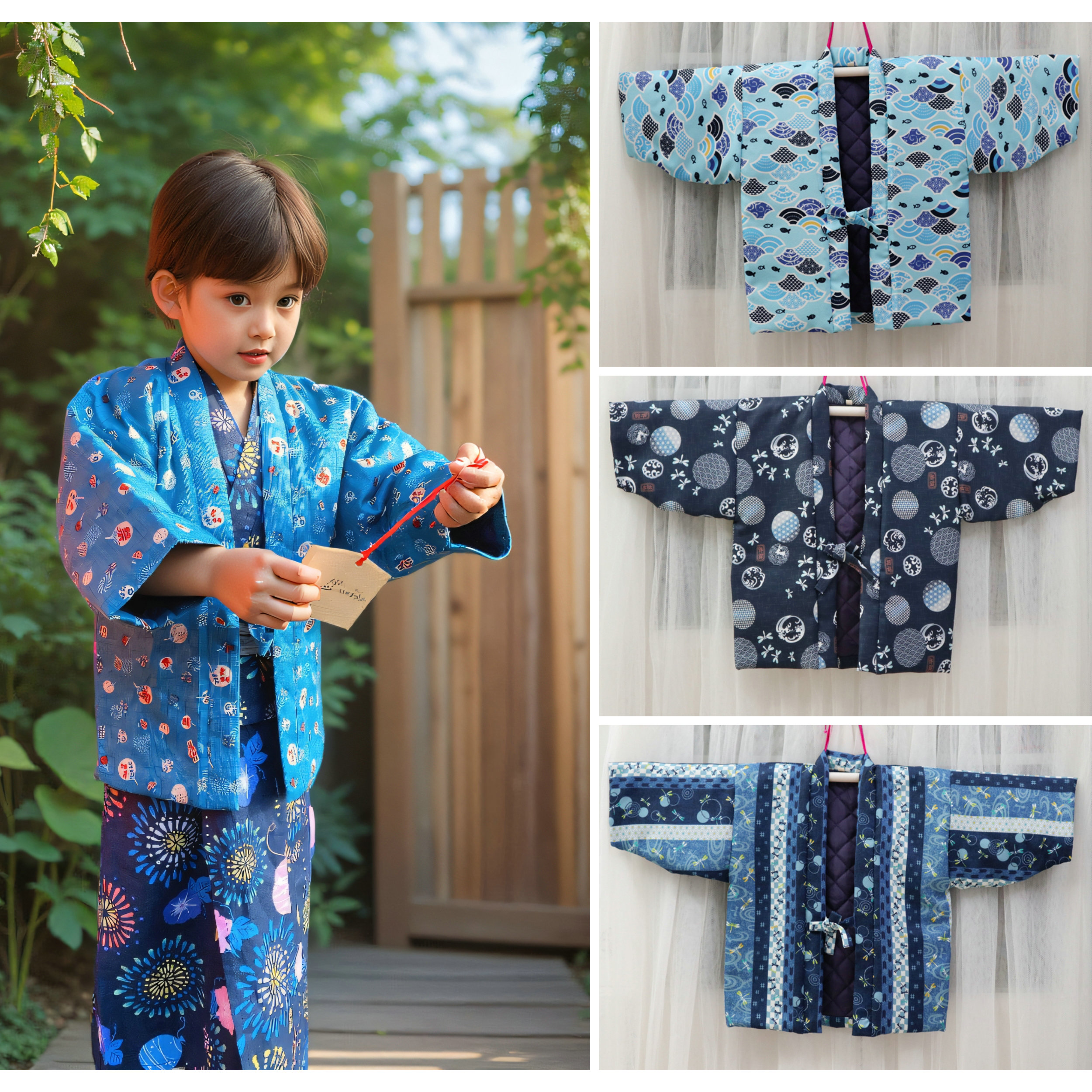 男童秋冬振袖夹棉半缠羽织和服