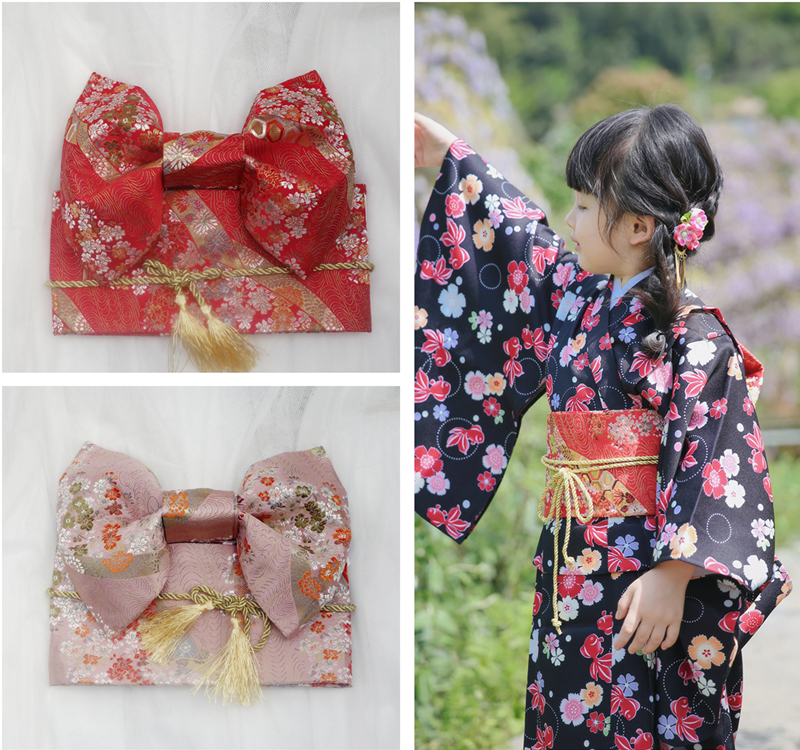 包邮日本女童和服织锦缎定型蝴蝶结腰封搭配和服腰封腰带