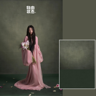影楼少女拍照油画摄影背景布绿色高级冷清风少女油画拍照背景纸