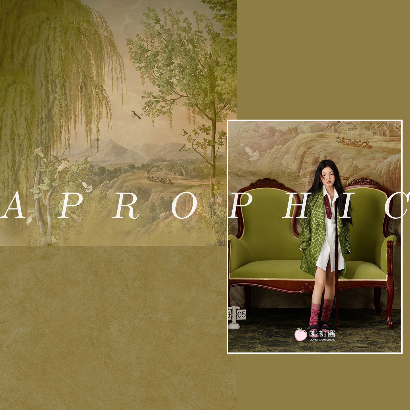 新款国风现代油画儿童拍照背景布影楼潮拍室内儿童油画拍照背景纸