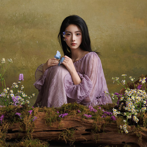 影楼新中式油画拍照背景布中式美学少女孕妇清冷风肌理拍照背景纸