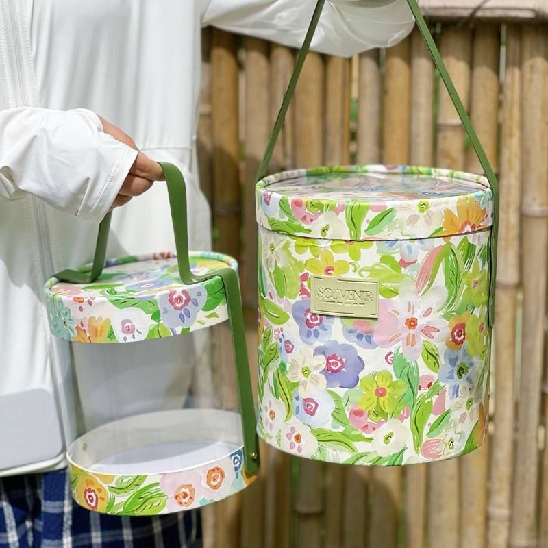 花季时光圆桶伴手礼盒高级感伴娘婚礼手提喜糖盒空盒子礼物礼品盒