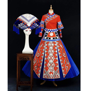 2022年女士布依族壮族蓝色婚服盛装56个民族大摆裙舞蹈北京服装租