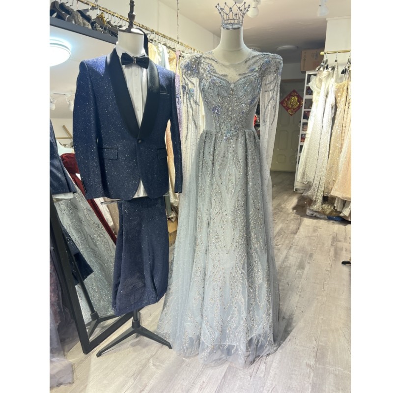 男士蓝色亮闪修身主持歌手晚宴成人礼舞台演出年会礼服新款