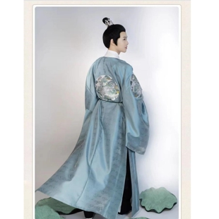 男士唐朝官员大臣圆领刺绣诗人李白杜甫蓝色古代北京服装租赁