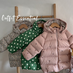 GLP KISS韩系童装25冬新女童杜邦三防90白鸭绒羽绒服波点连帽外套