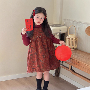 新年服女童复古碎花盘扣夹棉背心裙连衣裙 25冬季 GLP KISS韩系童装