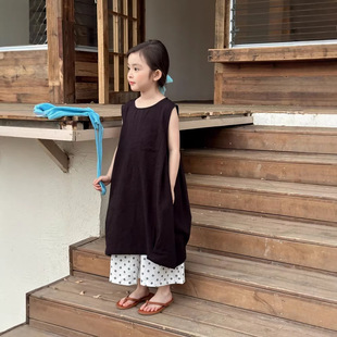 26夏女童简约百搭棉麻刺绣背心裙长裙波点阔腿裤 KISS韩系童装 GLP