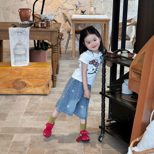 韩系童装夏季女童可爱猫咪T恤