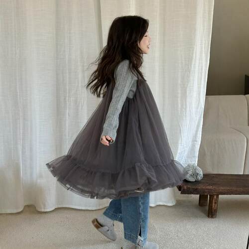 春装新女童吊带网纱连衣裙