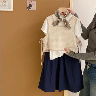 女童套装 GLP KISS韩系童装 26夏季 T恤氛围感穿搭 镂空背心叠穿短袖