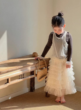 GLP KISS韩系童装26春女童甜美网纱背心长袖T恤仙仙蛋糕纱裙长裙