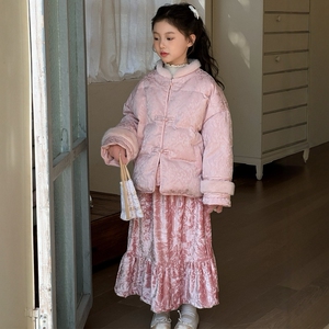 新年服中国风女童羽绒服2024冬季新女宝宝洋气盘扣白鸭绒外衣外套