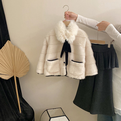 女童小香风毛领仿皮草外套冬季