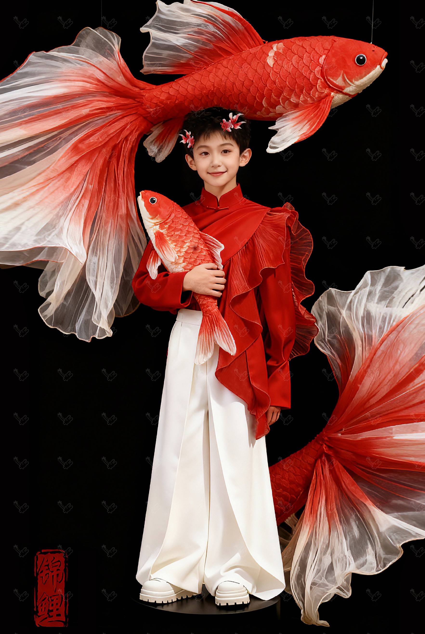 儿童摄影写真艺术照新年拍照服装新中式锦鲤国风汉服表演演出潮童