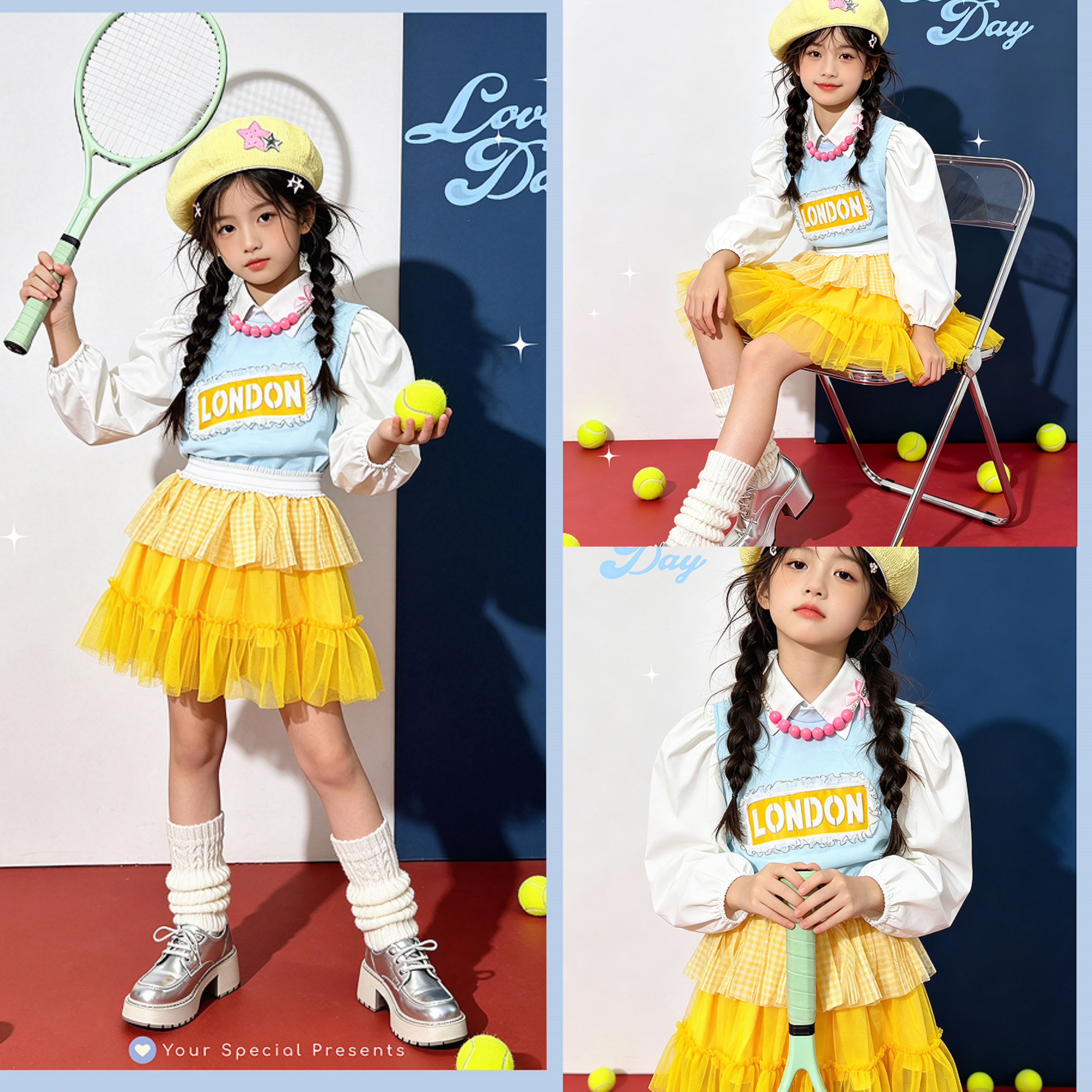 新款儿童摄影影楼拍照潮童公主裙子礼服表演演出服多巴胺潮童学院