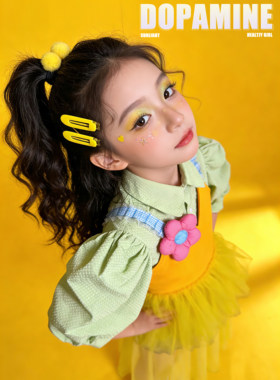 儿童摄影服装女童新款时尚可爱小清新绿色系摄影服装潮童表演出服