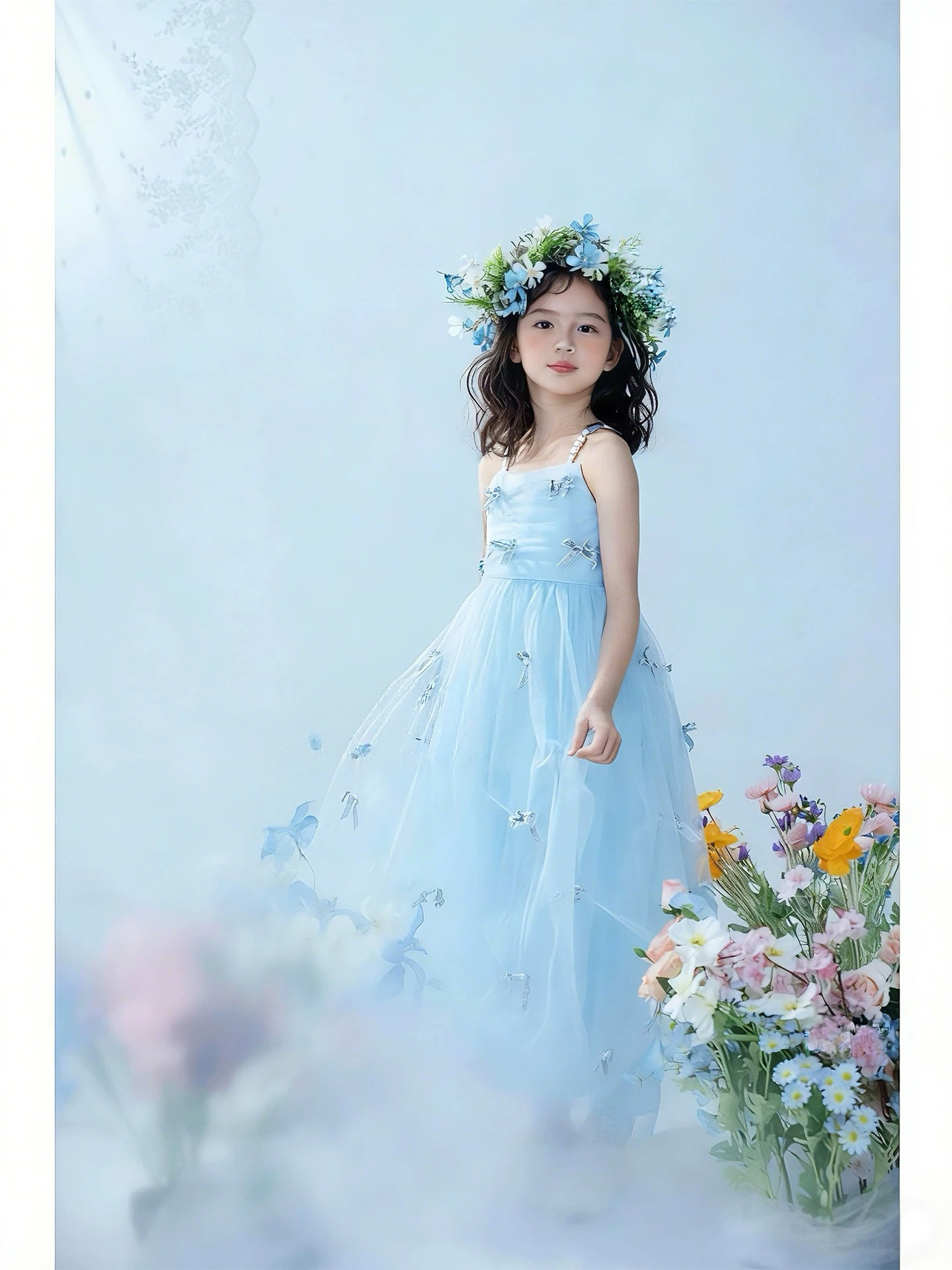 新款艾莎公主裙生日礼服表演出服儿童摄影森系拍照写真女童连衣裙