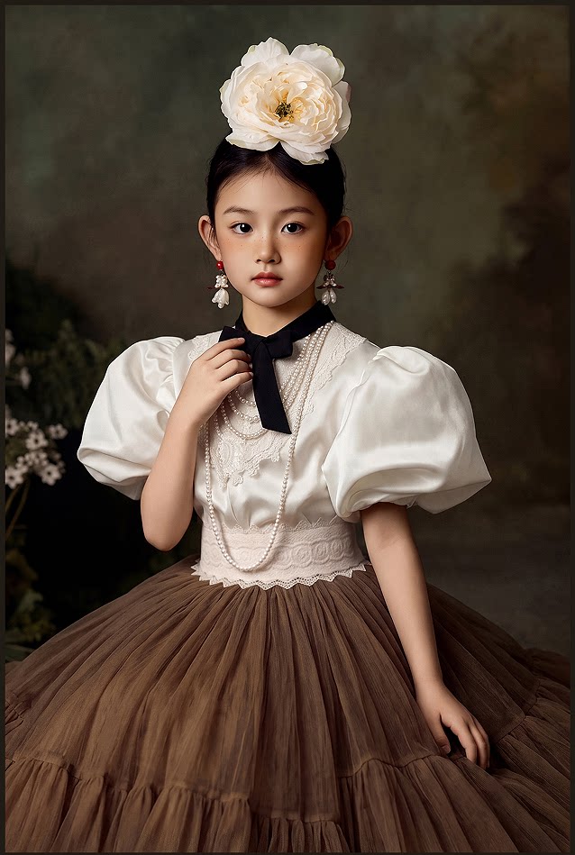 新款儿童摄影服装女童公主风写真照影楼油画肖像照潮童艺术照写真