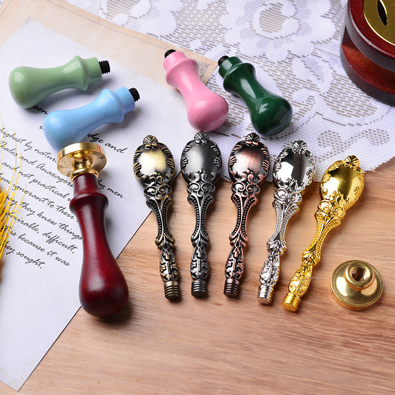 火漆印章手柄木质欧式复古金属火漆印章柄封蜡章柄马卡龙木柄工具