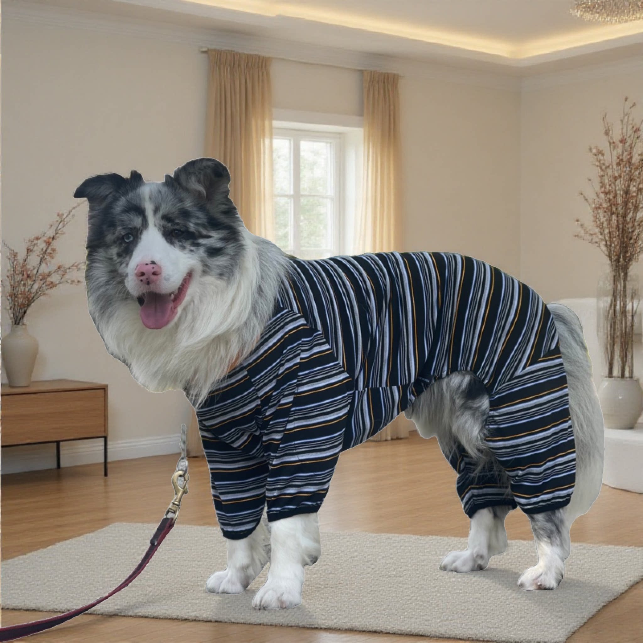 狗狗衣服长袖护肘中大型犬金毛边牧萨摩条纹四脚衣保暖透气居家服