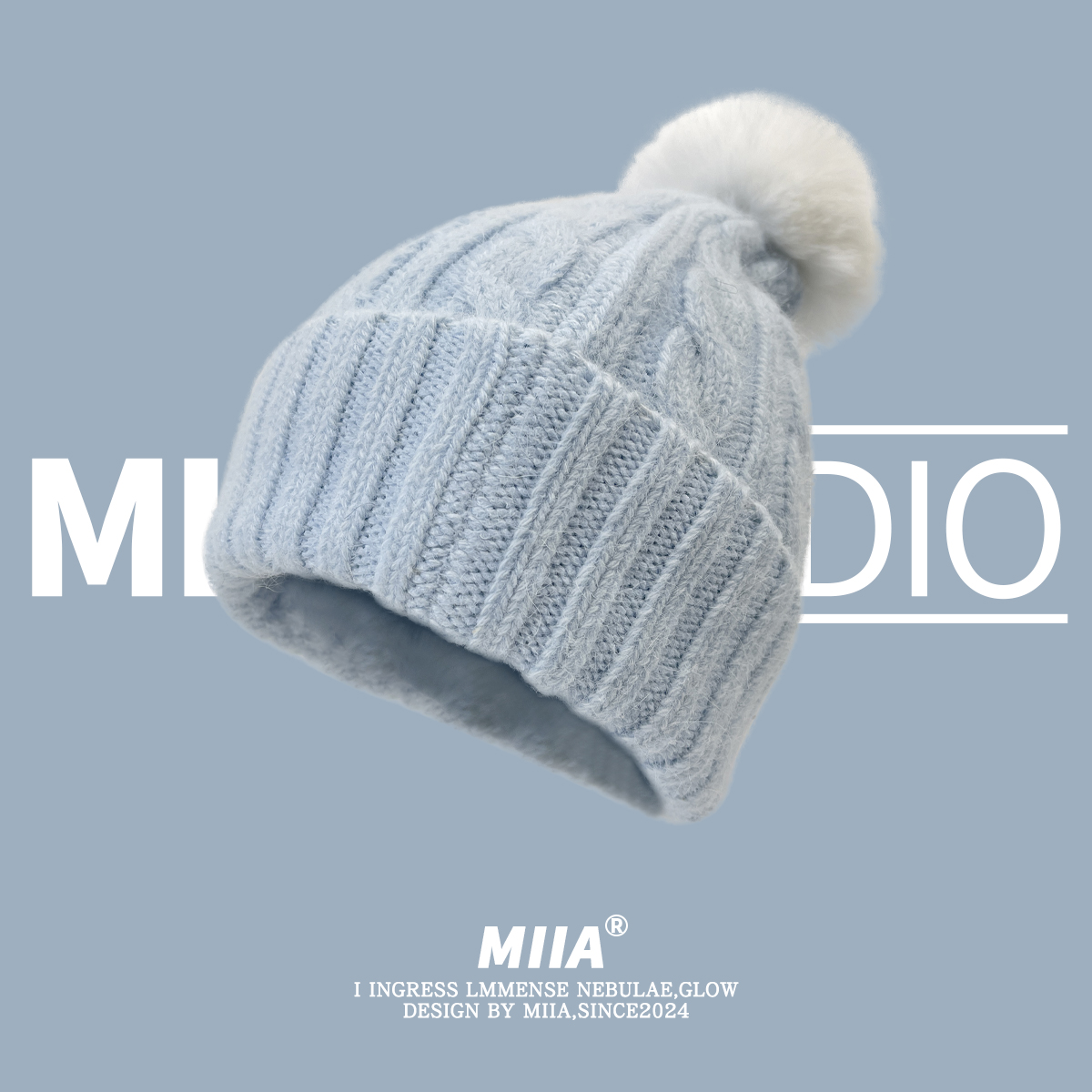 毛球可拆卸糖果色麻花毛线帽