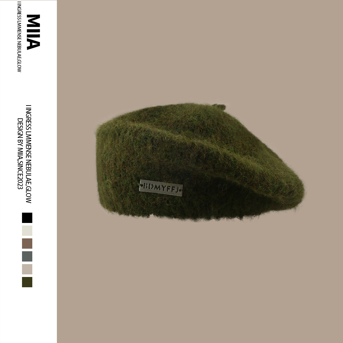 日系马海毛金属标羊毛贝雷帽