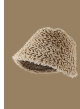 韩国仿貂毛绒秋冬保暖渔夫帽子女时尚气质百搭显脸小灯罩水桶帽潮