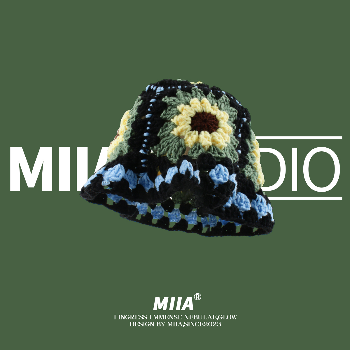 日系花园风针织花朵渔夫帽