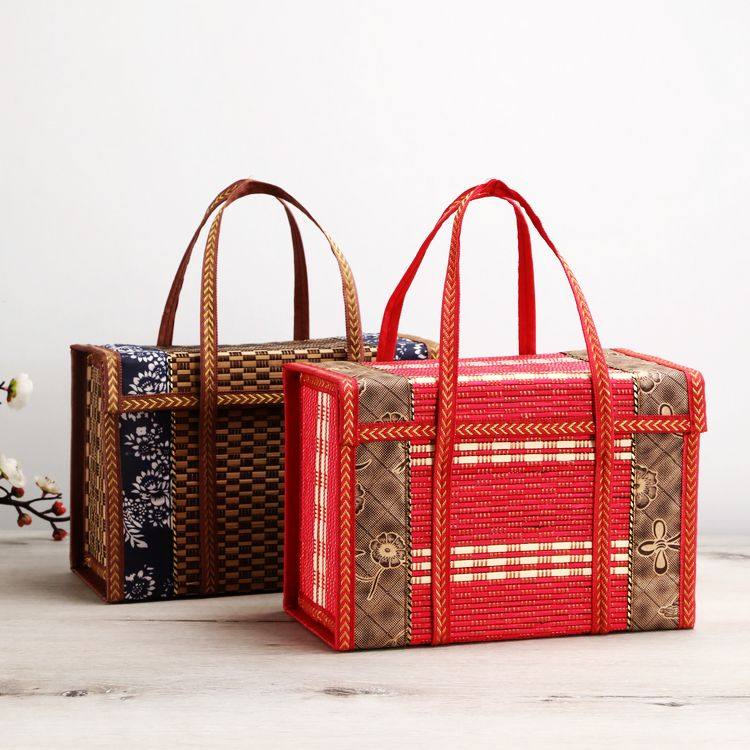 竹篮中秋月饼螃蟹端午粽子鸡蛋水果腊肉香肠特产年货竹编包装礼盒