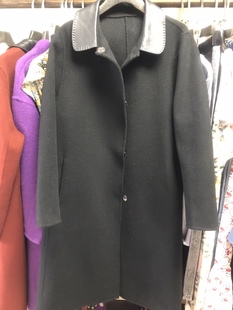 欧洲站高品质气质小皮领双面羊毛羊绒大衣毛呢子外套