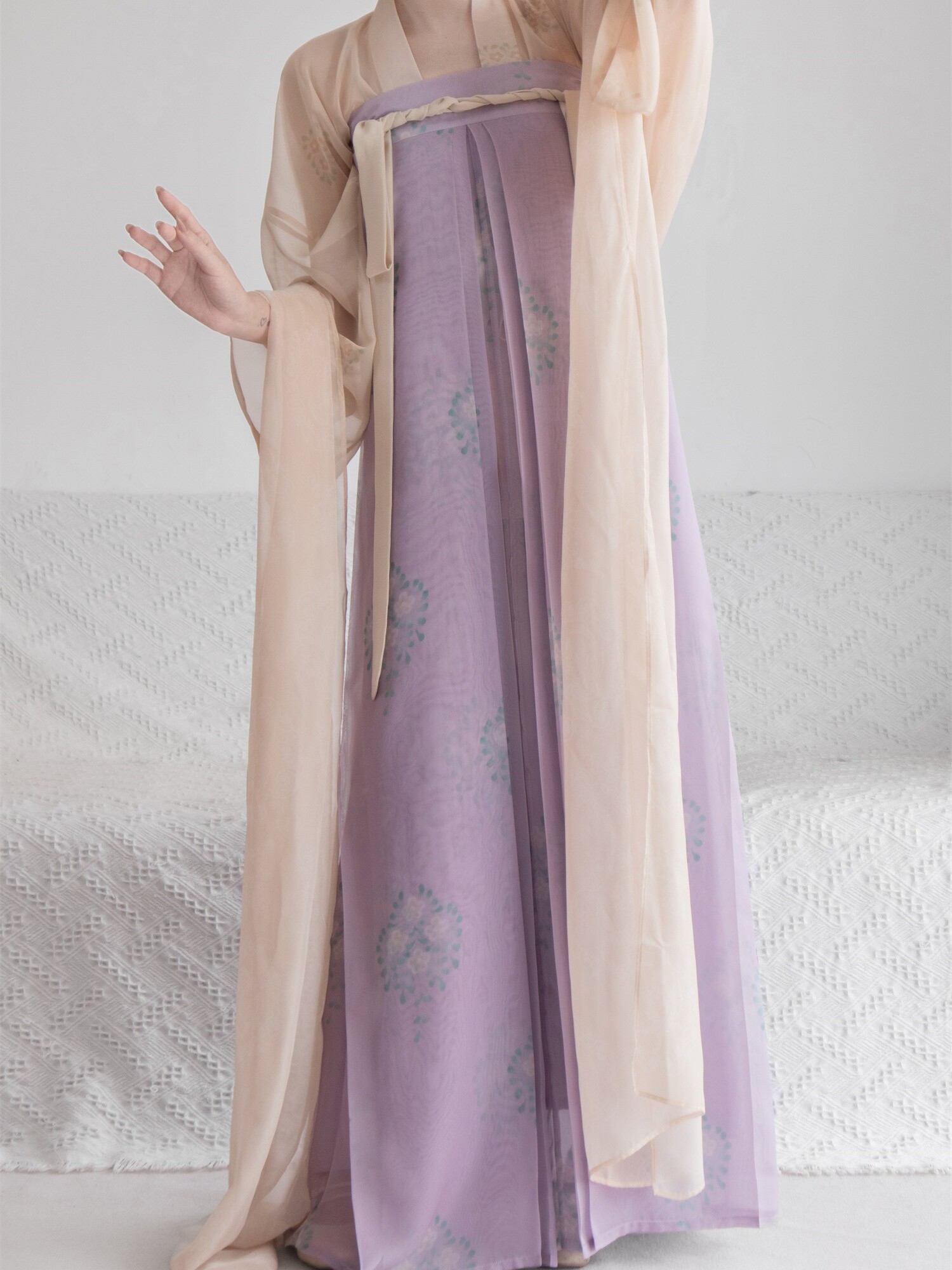 NANSHAN CHARMING ONE 커튼 봄 꽃 차 복원 당나라 짧은 셔츠 가슴 길이 원피스 찢어진 치마 인쇄 HANFU 여성 봄 매일