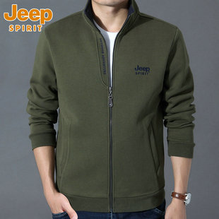 JEEP/吉普长袖针织开衫卫衣男立领春秋薄款纯棉运动外套宽松上衣