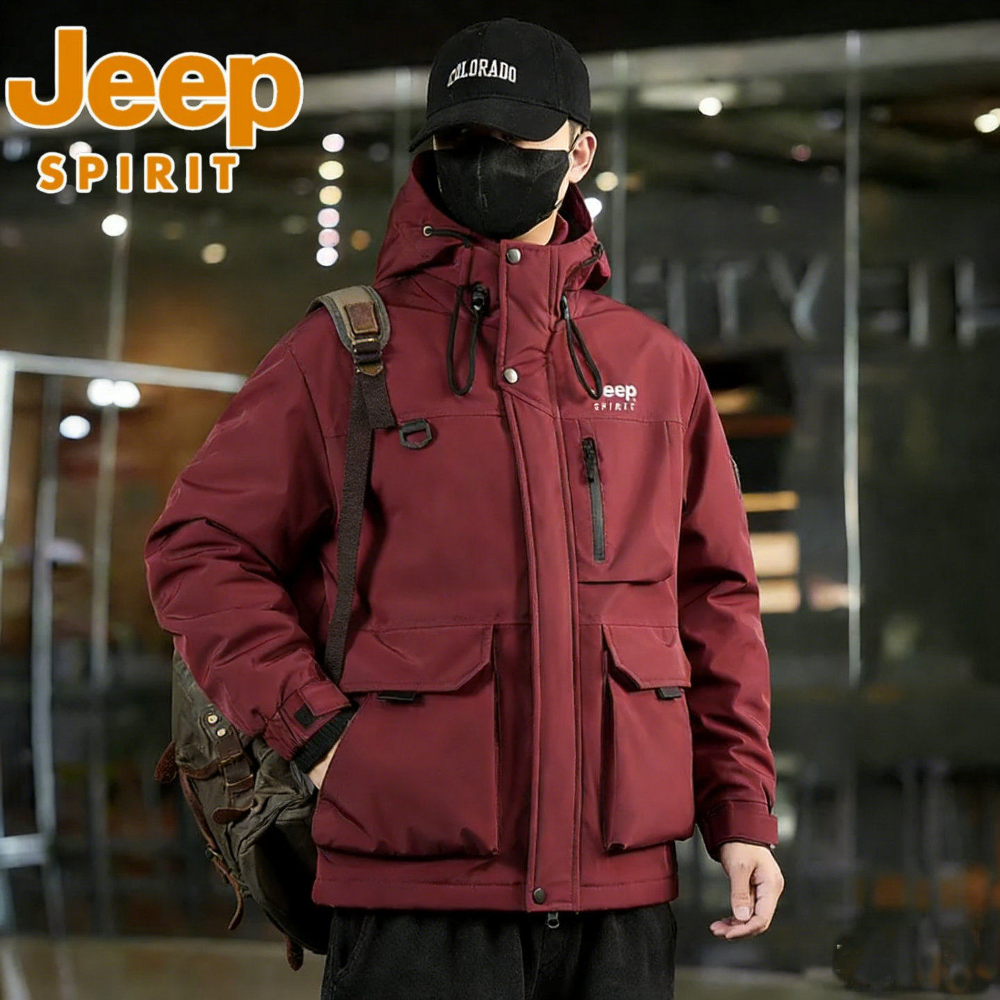 吉普棉衣男款冬季大码加厚防寒服棉袄外套多口袋户外防风防水棉服