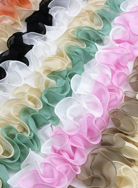 11cm双层珍珠雪纺拼接色花边手工缝纫服饰配件DIY手工辅料 1码/件