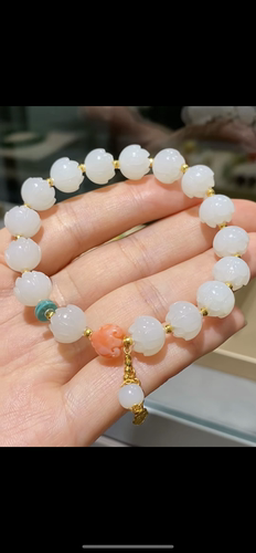 天然精品新疆和田籽料 莲花珠手串 10mm 正品证书全检 二十年老店