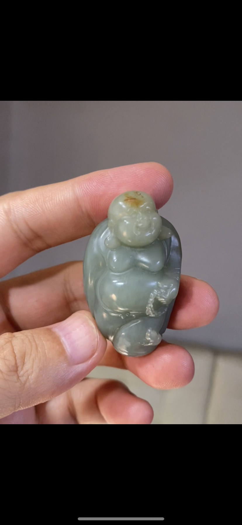 天然正品新疆和田籽料沙枣青弥勒佛 49-28-18mm 带证书二十年老店