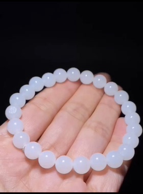 精品新疆和田玉籽料 圆珠手串 尺寸8mm 留原皮 白度一级 玉质油润