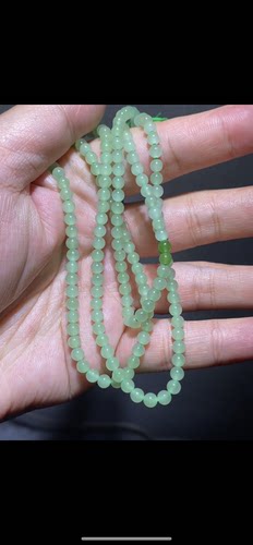天然精品新疆黑羊洞碧玉圆珠项链非常素雅的薄荷绿 4mm正品带证书