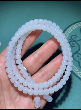精品新疆和田玉籽料老型108项链，白度一级，油润细腻，尺寸5/6mm