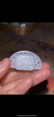 精品新疆和田玉籽料 云纹天方地圆 一级白细油性脂粉足 46*27*7mm