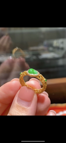 天然精品翡翠18k镶嵌戒指 翠色诱人 水头足 16.17mm 正品证书老店