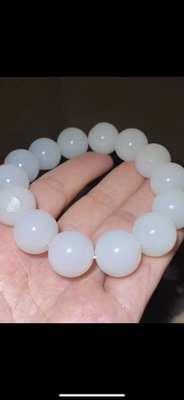 精品新疆和田玉籽料 圆珠手串 白度一级 留原皮 超熟懦的料 16mm