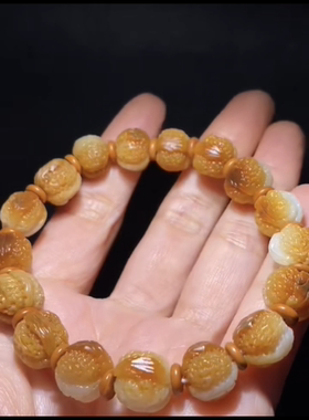 天然精品新疆和田籽料黄沁玉种核桃珠手串12mm正品带证书全国复检