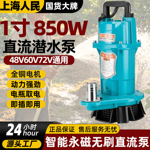 上海人民直流潜水泵1寸850W家农用48V60V72V浇地灌溉电瓶车抽水泵