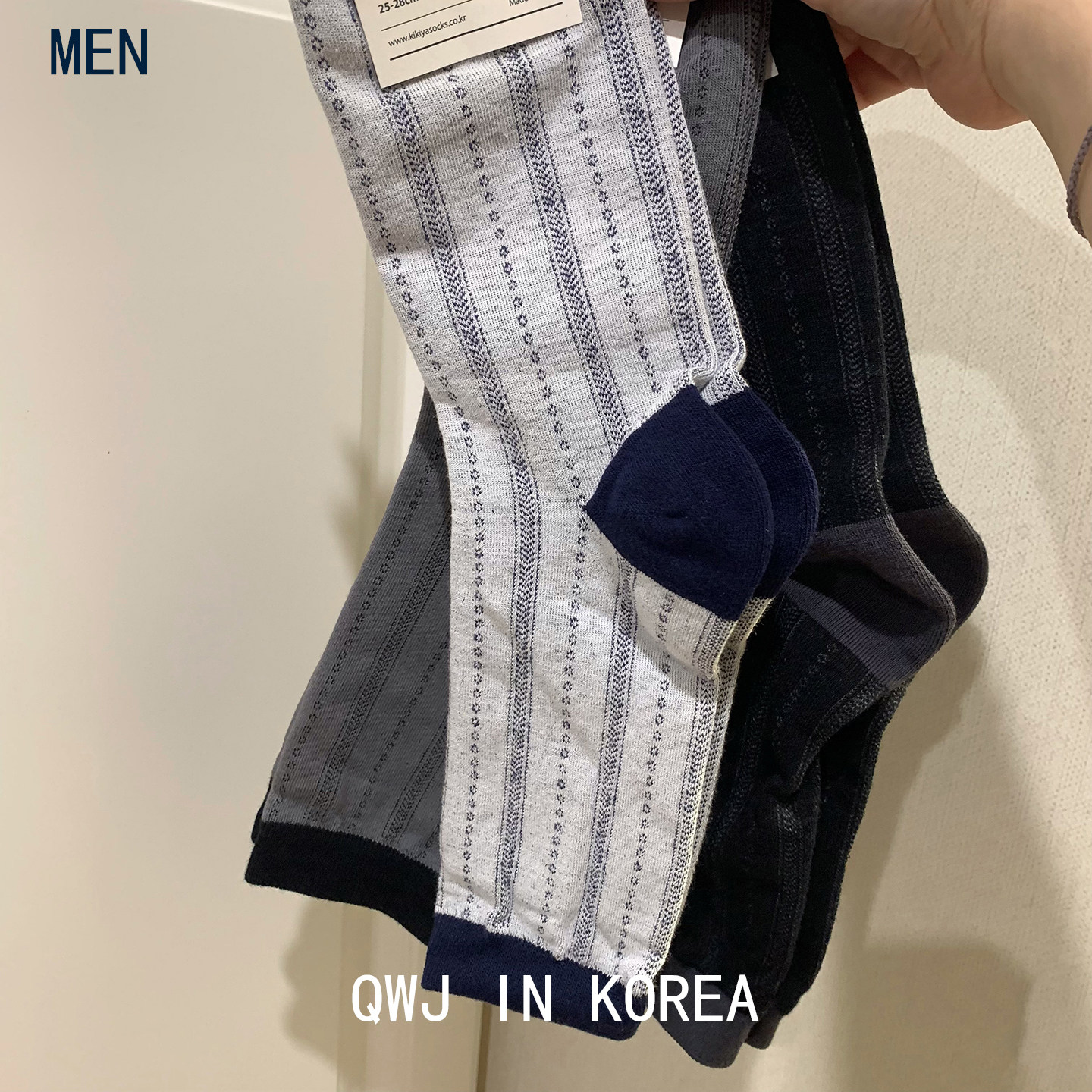 韩国进口男袜复古低调洋气圈圈条纹袜子透气棉袜中筒袜百搭休闲