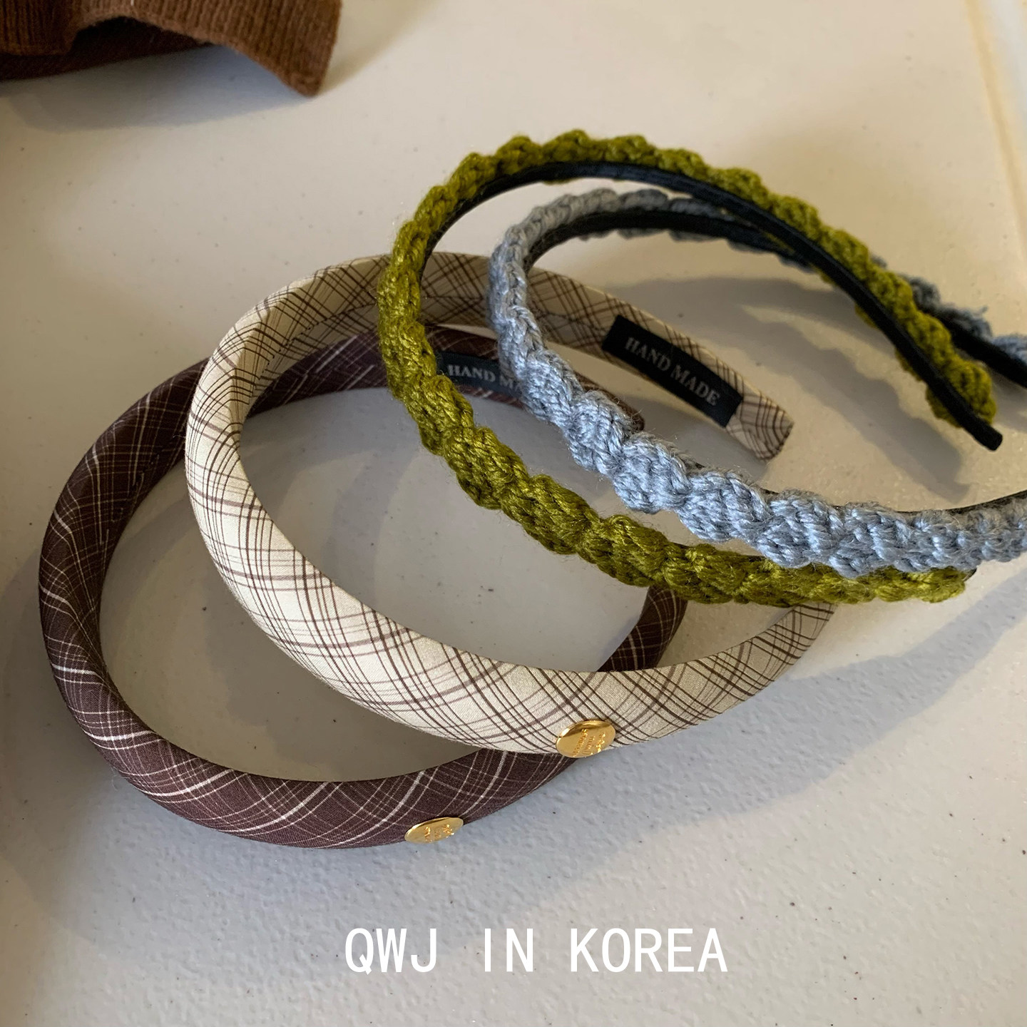 韩国进口发箍米棕格纹金标头箍